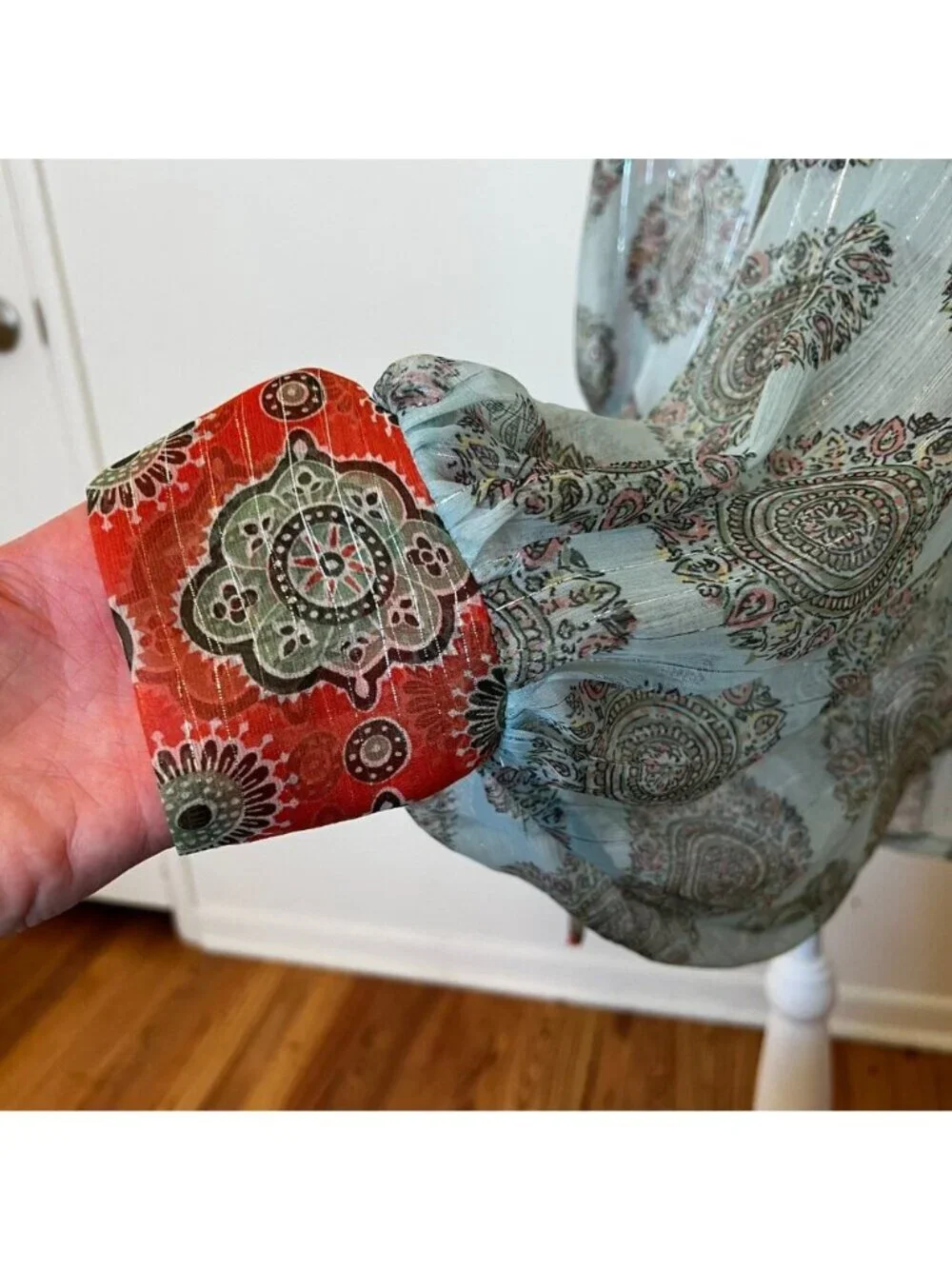 Free People Sheer Kantha Kimono Tie Front Boho Festival Top Shimmery Summer OS - Picture 7 of 7